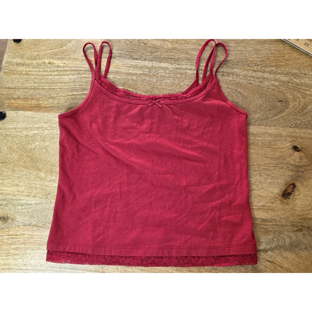 Wild Fable Size Small Red Tank Top Crop Lace And Bow Details Spaghetti Strap